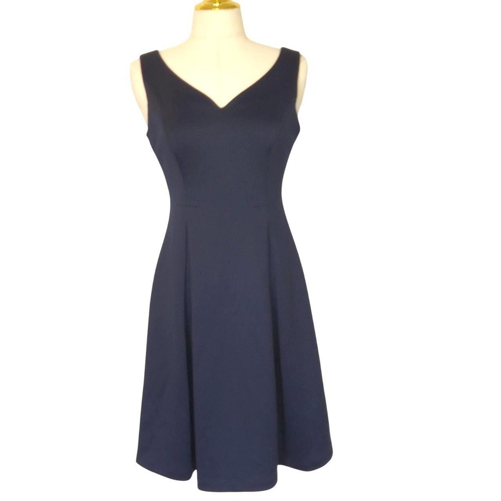 DKNY Fit and Flare Dress Womens 4 Navy Blue Excellent V-Neck Sleeveless